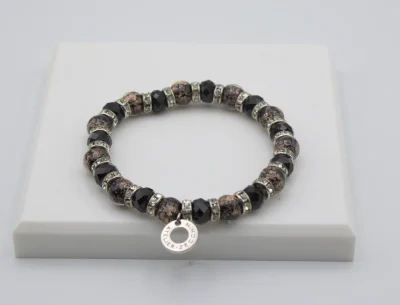 Dark multi-toned Murano glass bracelet stretch bracelet with bling