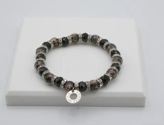 Dark multi-toned Murano glass bracelet stretch bracelet with bling