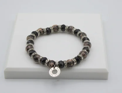 Dark multi-toned Murano glass bracelet stretch bracelet with bling