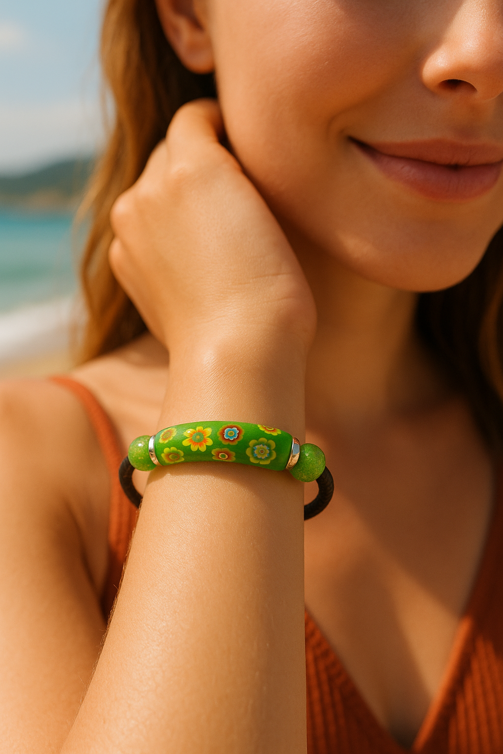 Green Murano Garden Snap Bracelet