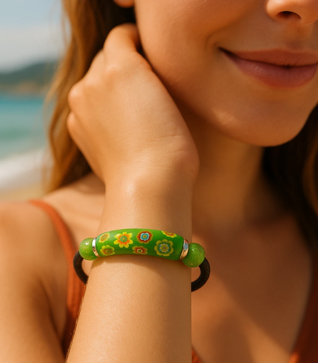 Green Murano Garden Snap Bracelet