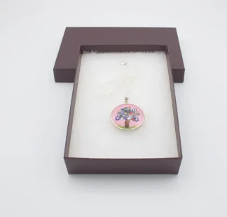 Pink millefiori necklace on gold chain in gift box