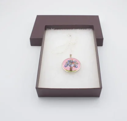 Pink millefiori necklace on gold chain in gift box