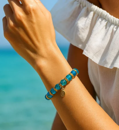 Turquoise Murano glass bead stretch bracelet with mini bling separators