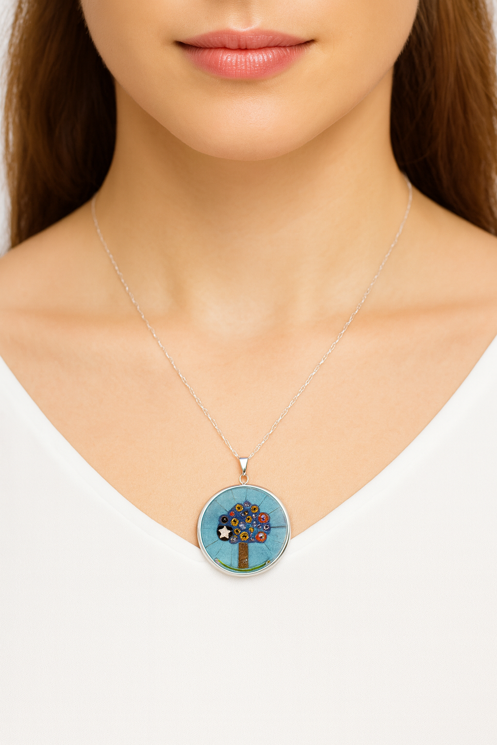 Blue Millefiori Tree Pendant