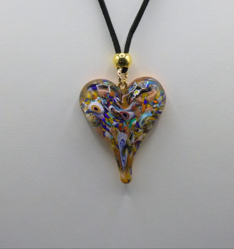 Murano multicolor abstract art necklace on gold glass 