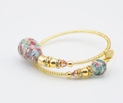 Murano glass Double Drop Bead Glass Bracelet with gold seed beads