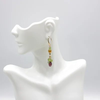 multi color Murano crystal cluster glass drop earring with gold wire