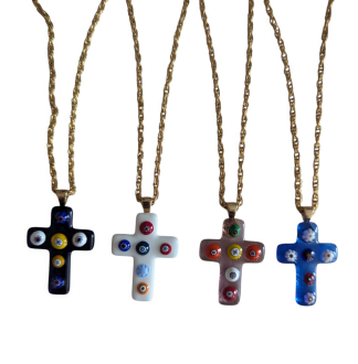 Murano Millefiori crosses in various colors on gold chain