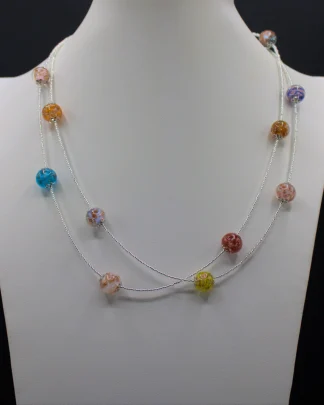 Double strand silver Murano glass seed beads with copper infused hand made Murano glass multi-colored beads
