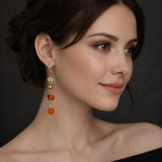 Murano glass amber drop earring on model