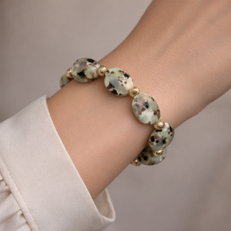Murano stretch moss green bracelet on model
