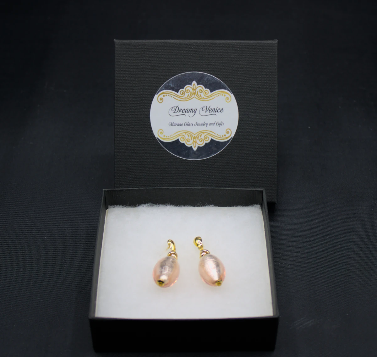 Murano champagne tone on silver silver oval drop earrings boxed