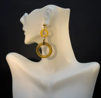 Murano double hoop earrings on display yellow color combination, 2 inch drops