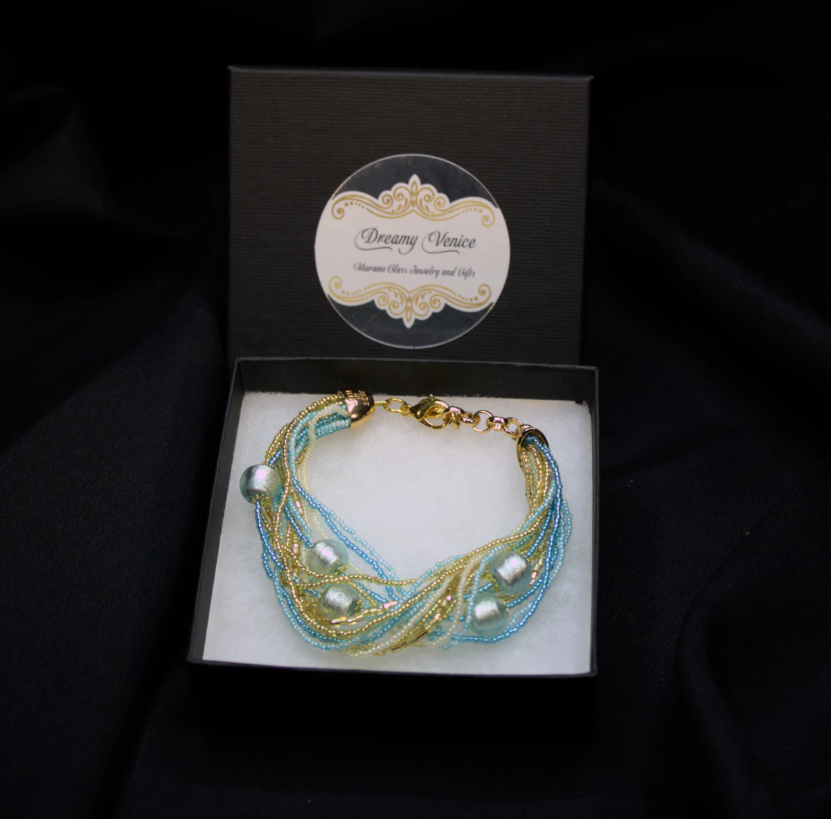 Murano Turquoise and Gold Twist Bracelet