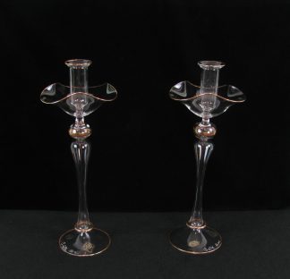 Murano glass hand blown candlestick set fluted with gold trim