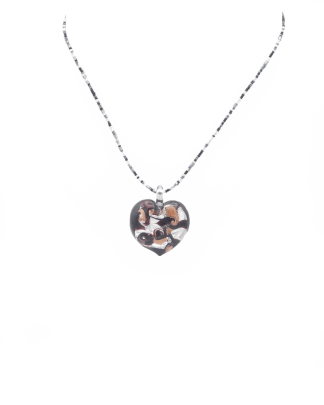 heart pendant black glass with swirls of copper and silver