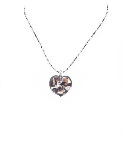 Heart Pendant in Black, Silver and Copper