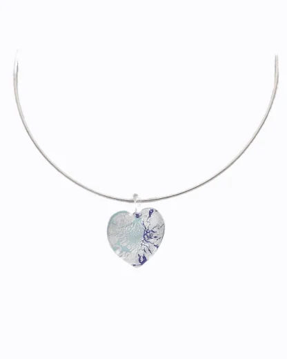 silver-and-blue-heart-necklace on wire